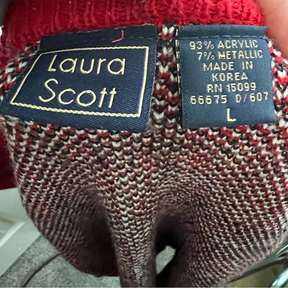 Vintage Christmas Sweater Red Plaid Cardigan with Gold Accents - Picture 3 of 4